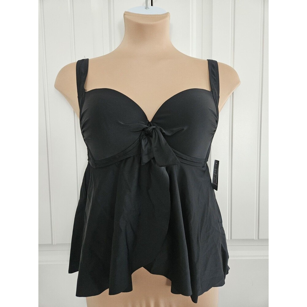 Torrid Sz 0 D/DD wireless Pushup babydoll tie-front tankini top black US Sz 12